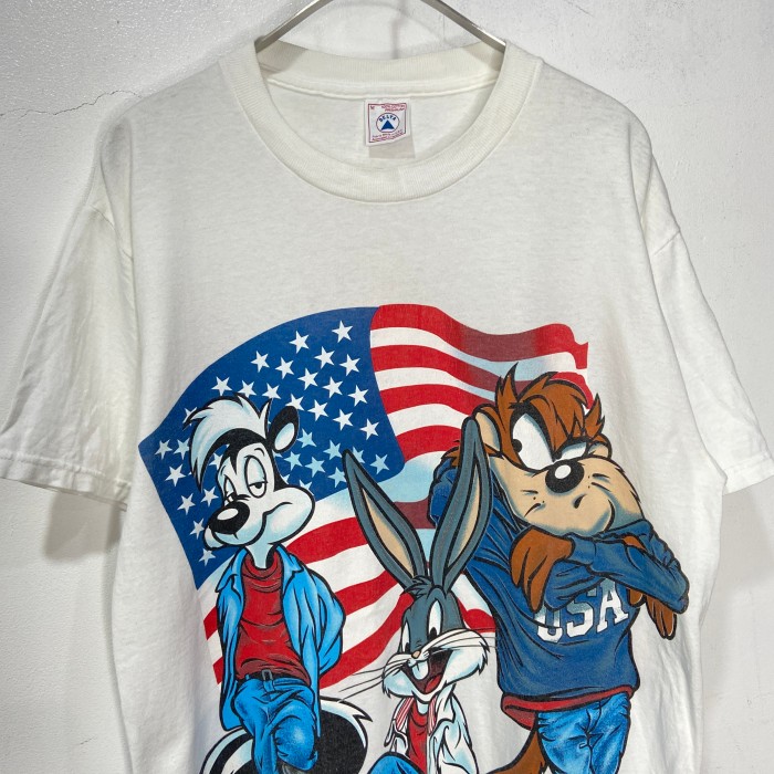 90s ルーニーテューンズ バックスバニー USAフラッグキャラTシャツ M 