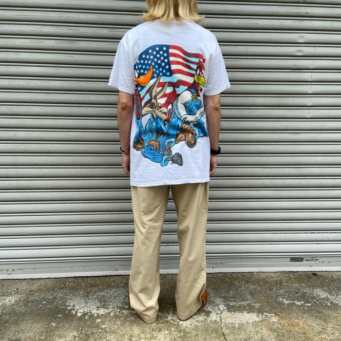 90s ルーニーテューンズ バックスバニー USAフラッグキャラTシャツ M 