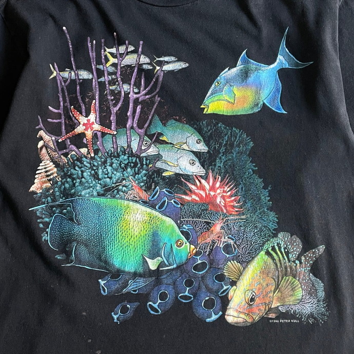 90年代 USA製 PETER KULL 魚 アート プリント Tシャツ