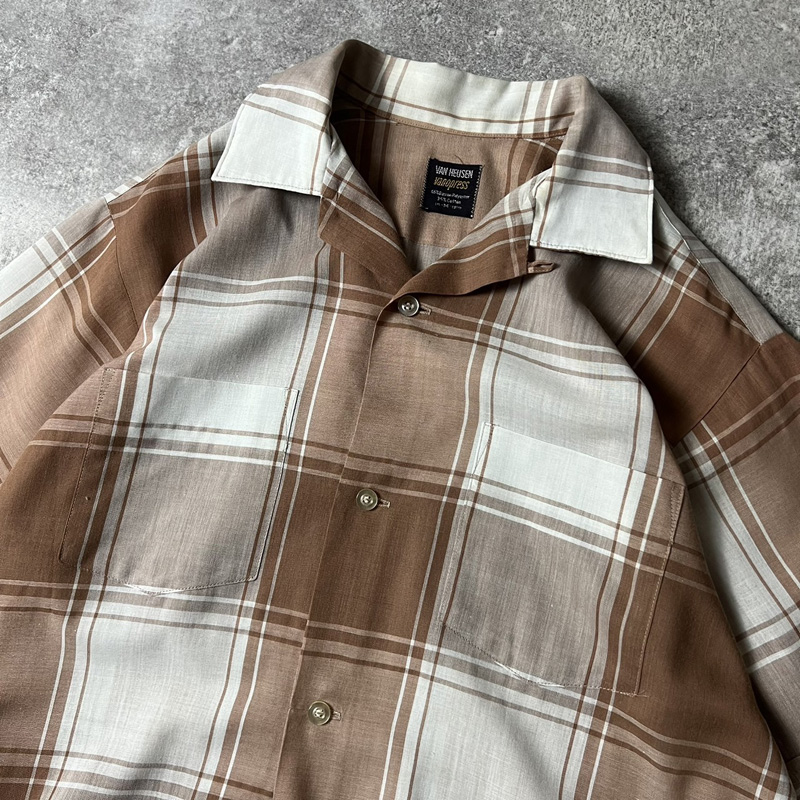 サイズM60s vintage 開襟シャツ van heusen チェックシャツ 半袖