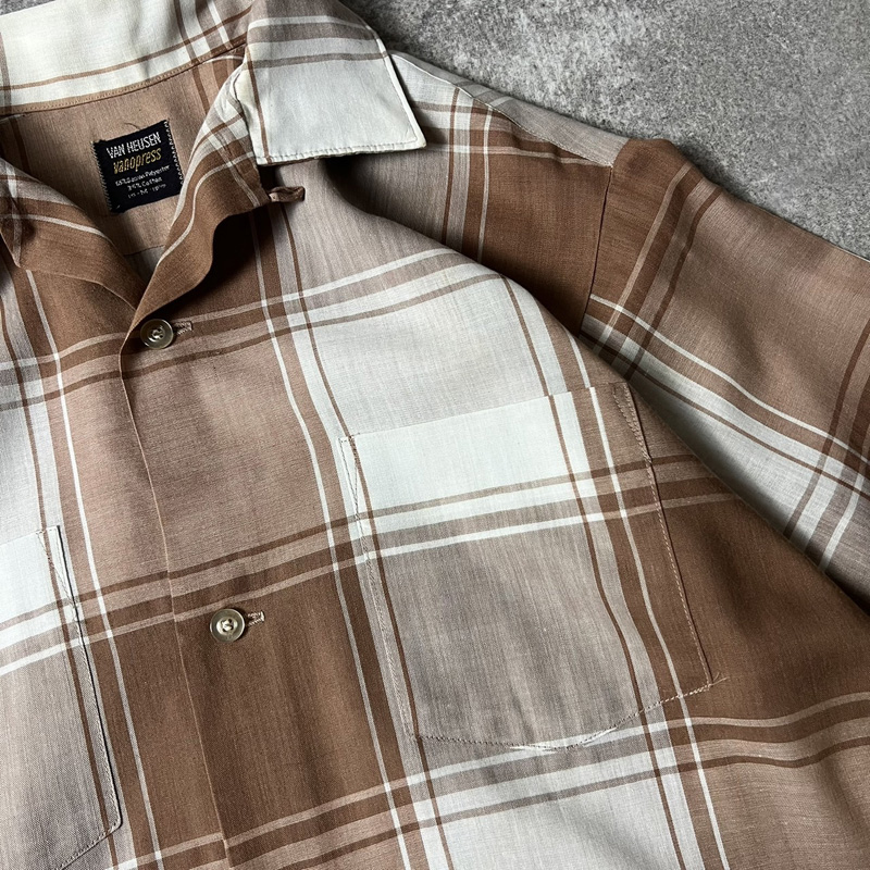 【希少】Van heusen 60sオープンカラーシャツ ブラウンチェック