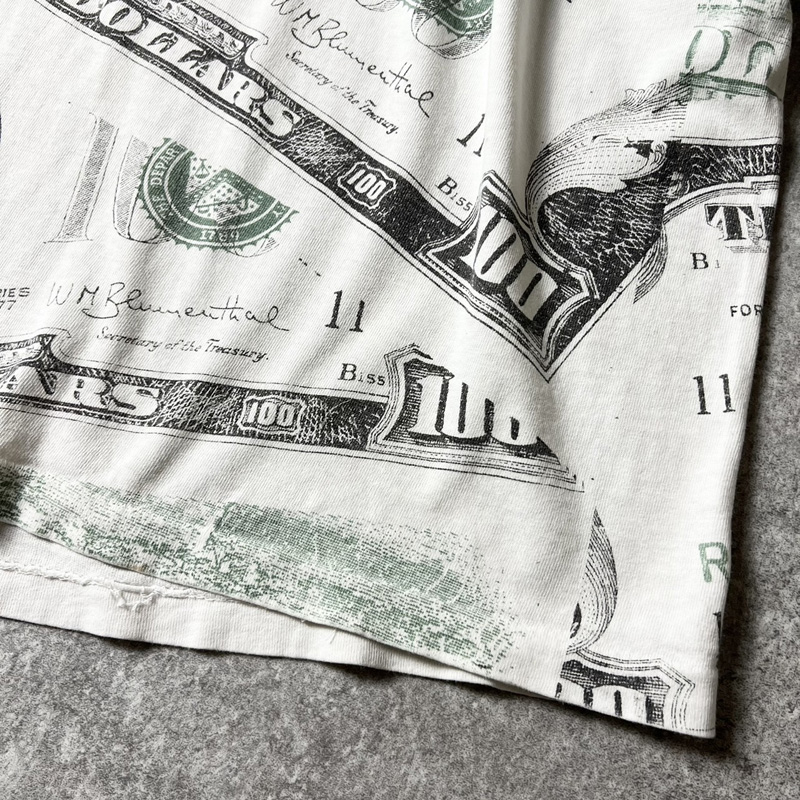 90s USA製 100ドル 札 紙幣 オールオーバー プリント 半袖 Tシャツ XL 