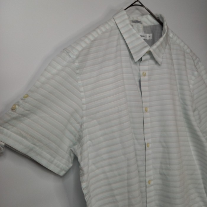 カルバンクライン　S/S　ロールアップシャツ　半袖　ボーダー　白　L/G | Vintage.City 古着屋、古着コーデ情報を発信