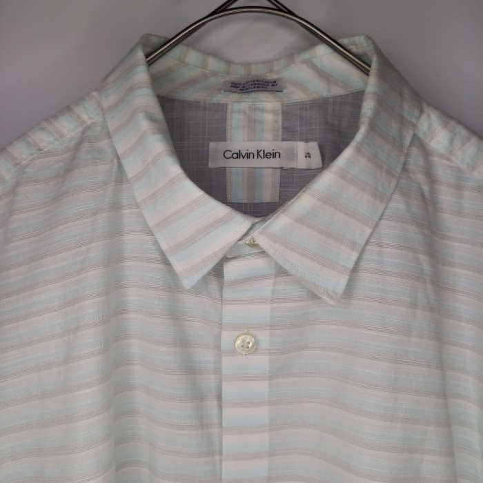 カルバンクライン　S/S　ロールアップシャツ　半袖　ボーダー　白　L/G | Vintage.City 古着屋、古着コーデ情報を発信