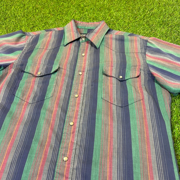 80s Wrangler Striped Western Shirt / Vintage ヴィンテージ 古着 半袖シャツ ストライプ ウェスタンシャツ ラングラー | Vintage.City 빈티지숍, 빈티지 코디 정보