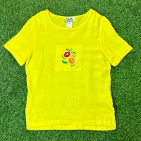 80s Fruits  Embroidery Yellow Tops / Made In USA Vintage ヴィンテージ 古着 刺しゅう 黄色 イエロー トップス カットソー T-Shirt ティーシャツ Tシャツ 半袖 | Vintage.City 古着屋、古着コーデ情報を発信