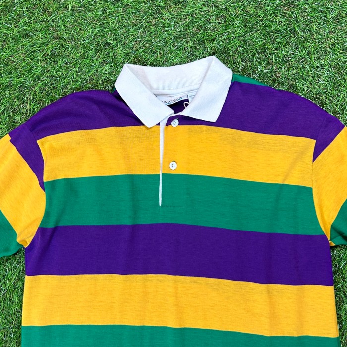 80s Striped Design Polo Shirt / Made In USA Vintage ヴィンテージ 古着 ラガーシャツ ボーダー 半袖 ポロシャツ | Vintage.City 빈티지숍, 빈티지 코디 정보