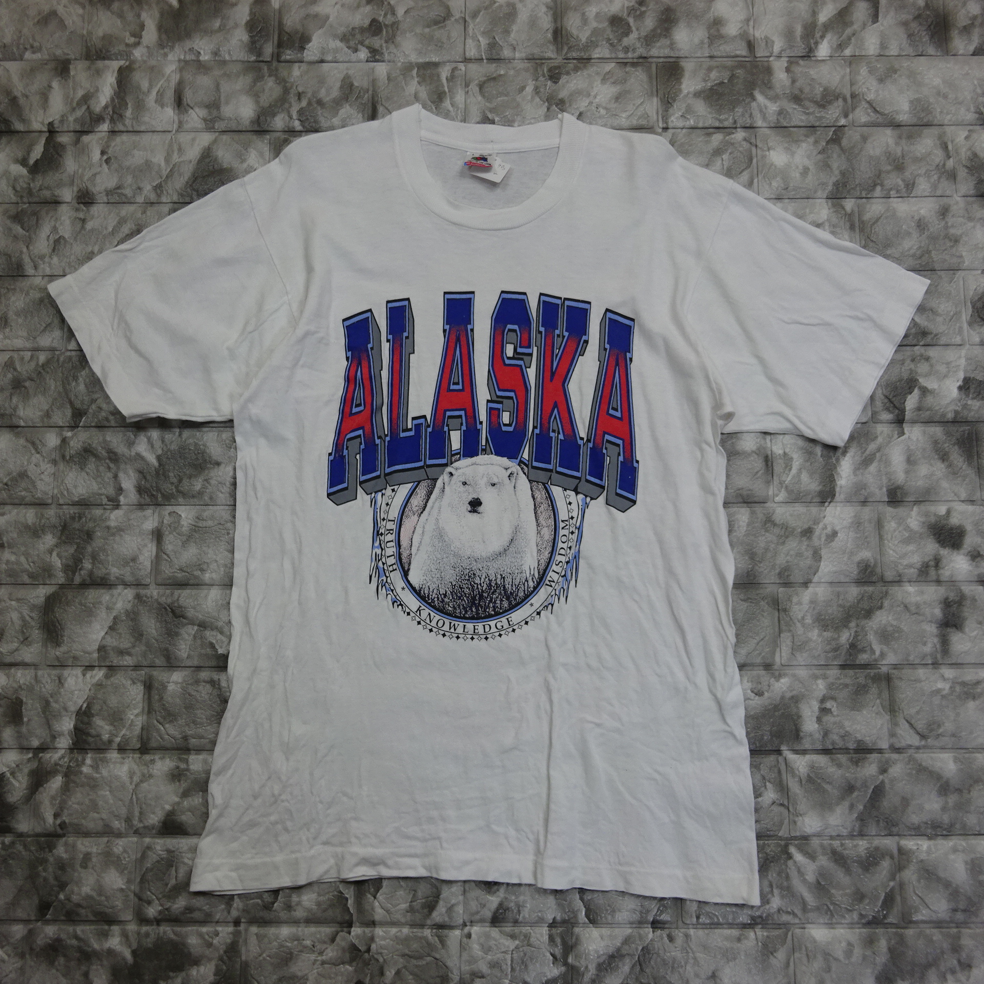 90s USA製 プリントTシャツ L ホワイト 白クマ アニマル アラスカ 8052 ...