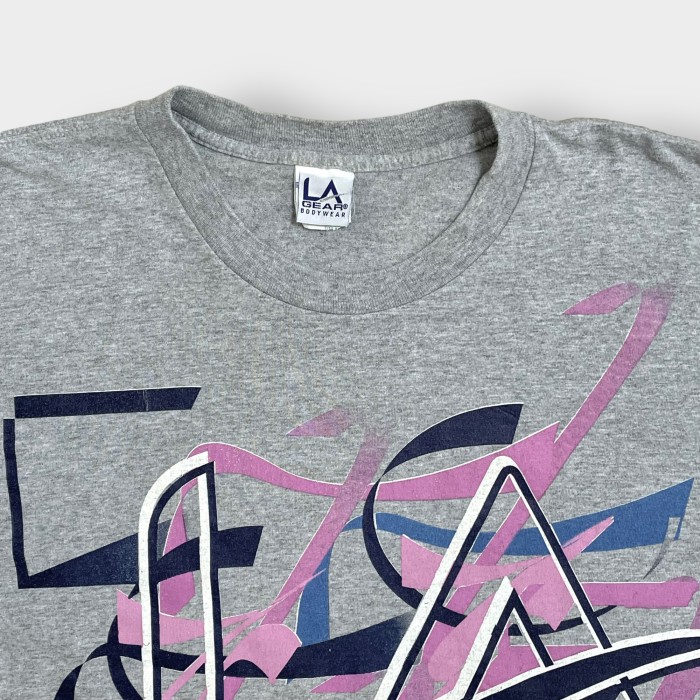 LA GEAR】90s USA製 ロゴ プリント Tシャツ グレー シングルステッチ ...