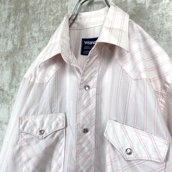 80s USA製 ラングラー ウエスタンシャツ ストライプ 薄手 白ピンク M