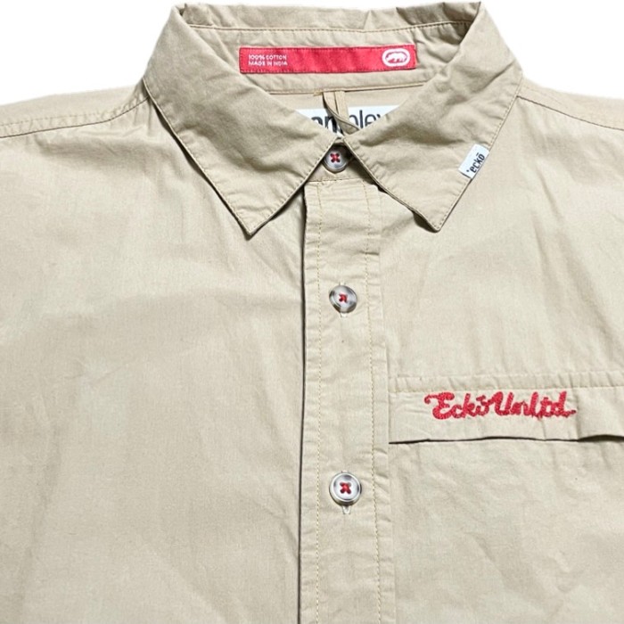 ECKŌ complex 半袖プリントワークシャツ ベージュ Lサイズ | Vintage.City 古着屋、古着コーデ情報を発信