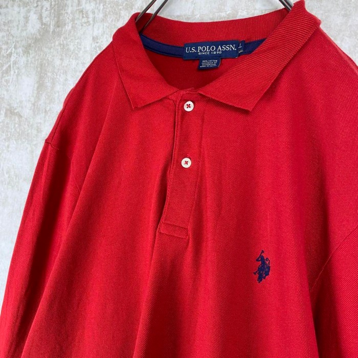 90s ユーエスポロアッスン ポロシャツ 鹿子 長袖 刺繍ロゴ 赤 レッド