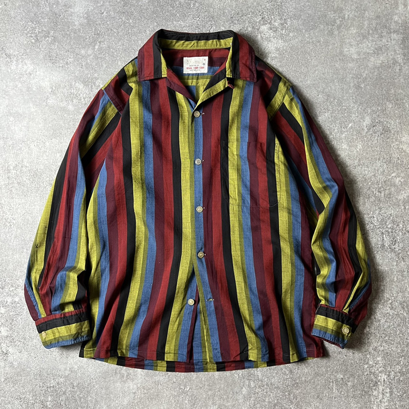 60s〜 ビンテージ オープンカラーシャツ 開襟シャツ USA ストライプ