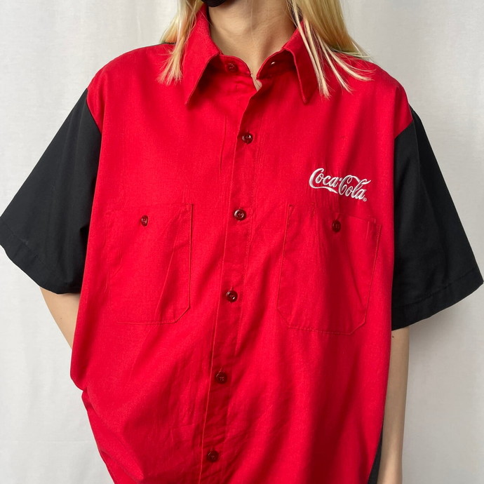 Uni Weave コカ・コーラ Coca-Cola 企業ロゴ 刺繍 切替 半袖 ワーク