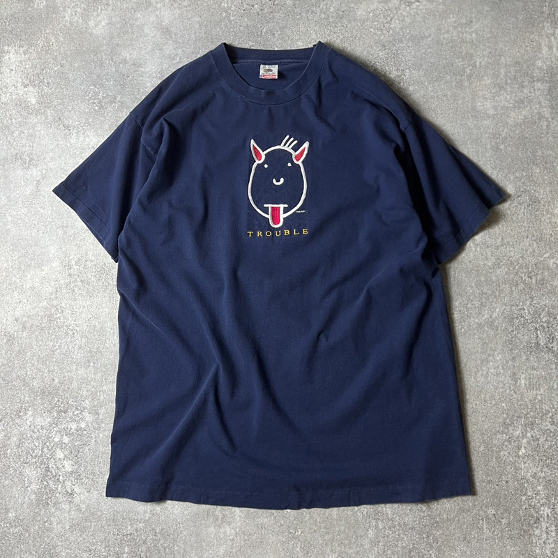 90s USA製 TROUBLE キャラクター 刺繍 半袖 Tシャツ XL / 90年代 ...