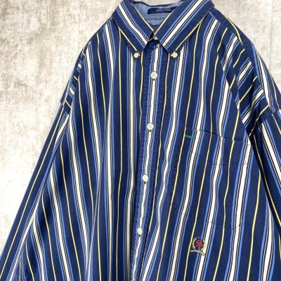 90s トミー ストライプシャツ フラッグタグ 旧ロゴ 紺色 ネイビー XL 