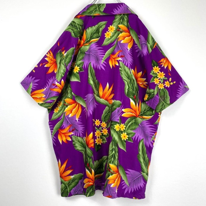 ヴィンテージ アロハシャツ 開襟シャツ 花柄 ボタニカル 紫 パープル
