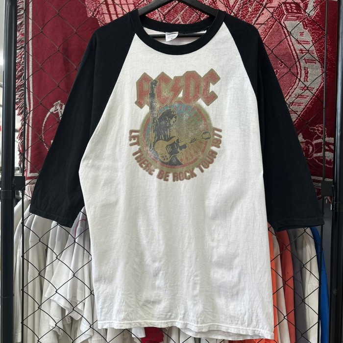 00s バンド系 AC/DC ラグランTシャツ プリントデザイン 七分袖