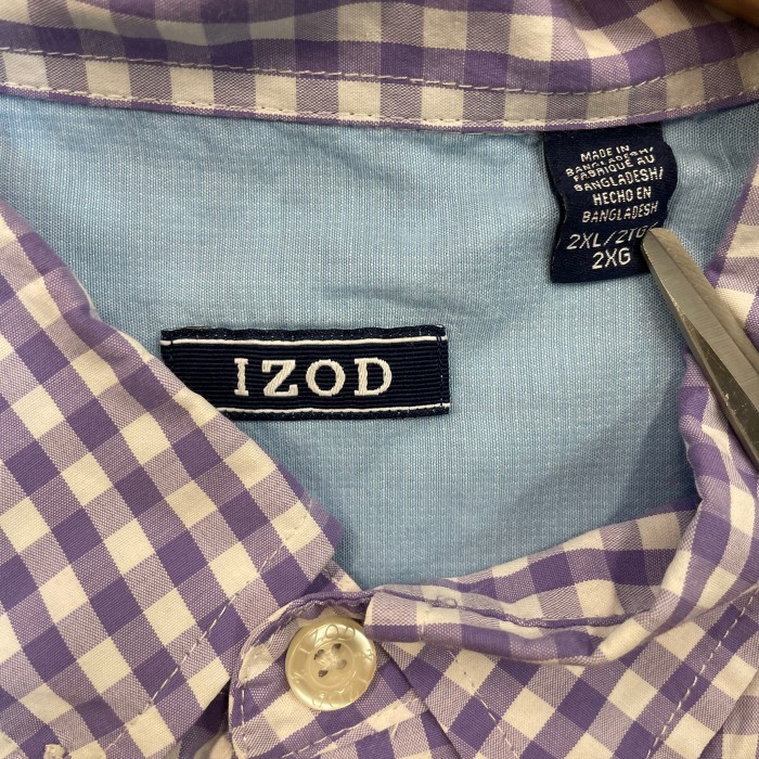 アイゾッド IZOD シャツ 半袖 チェック ワンポイント パープル 2XL