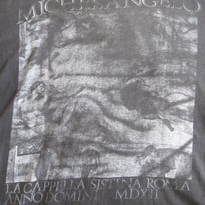 90s ミケランジェロ “アダムの肖像”プリントTシャツ | Vintage.City 빈티지숍, 빈티지 코디 정보