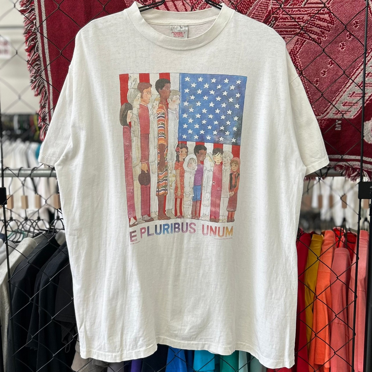 90s USA製 ファニー系 アメリカ国旗 星 スター 半袖Tシャツ プリントデザイン オニータ XL