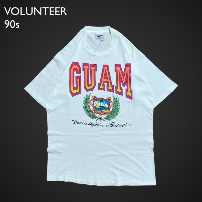 VOLUNTEER】90s USA製 Tシャツ GUAM ビッグロゴ シングルステッチ 刺繍