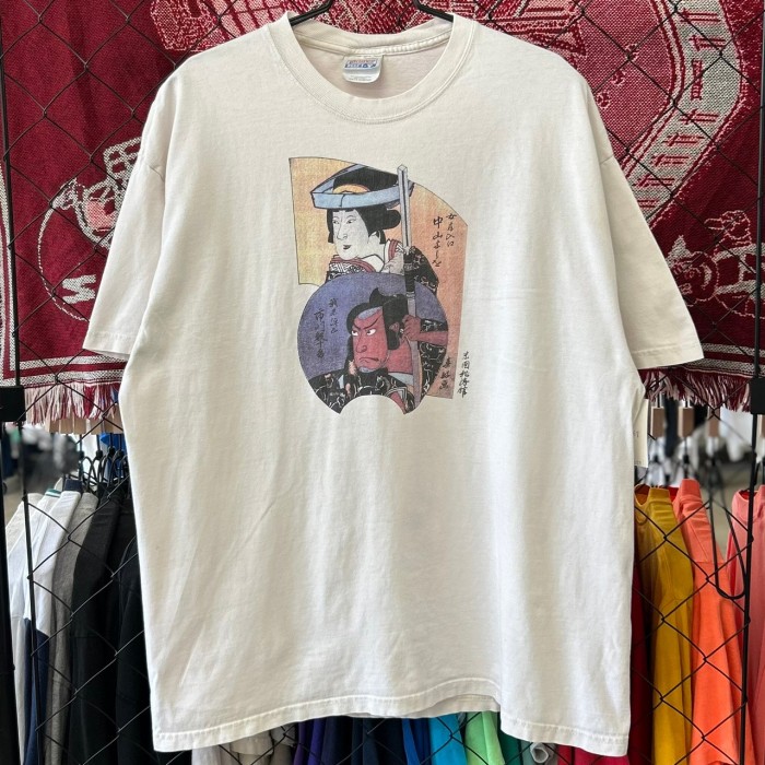 90s- 浮世絵 歌舞伎 アート系 半袖Tシャツ デザインプリント ヘインズ