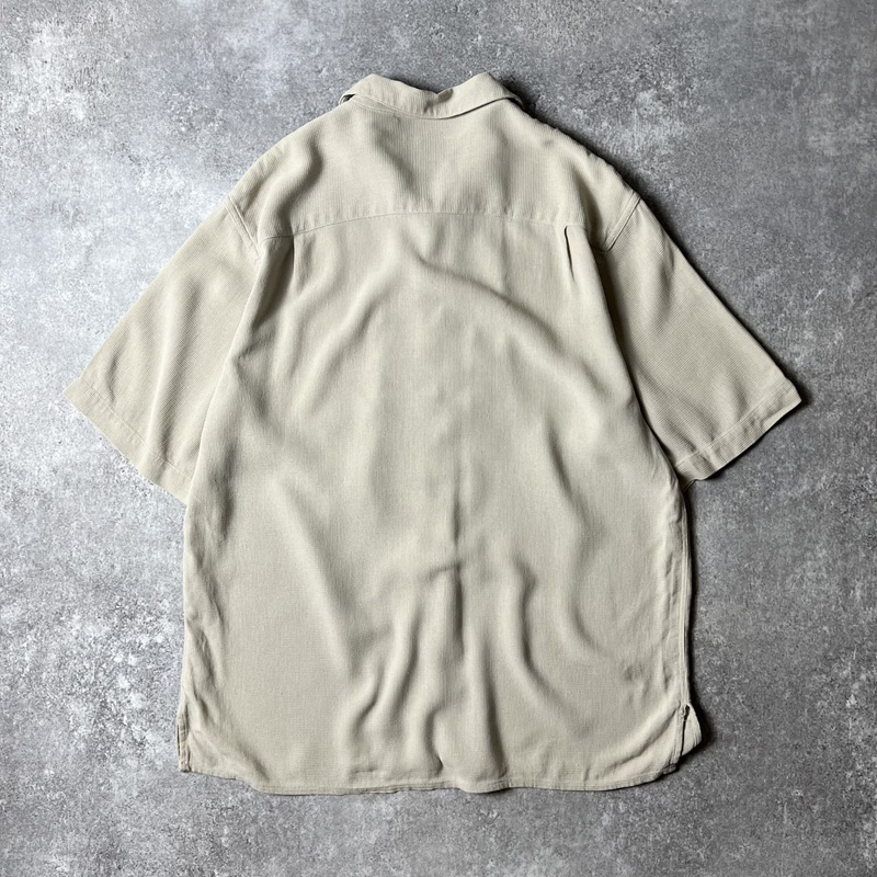 00s~ Vintage Silk 無地 100% シルク 半袖 オープンカラー シャツ M