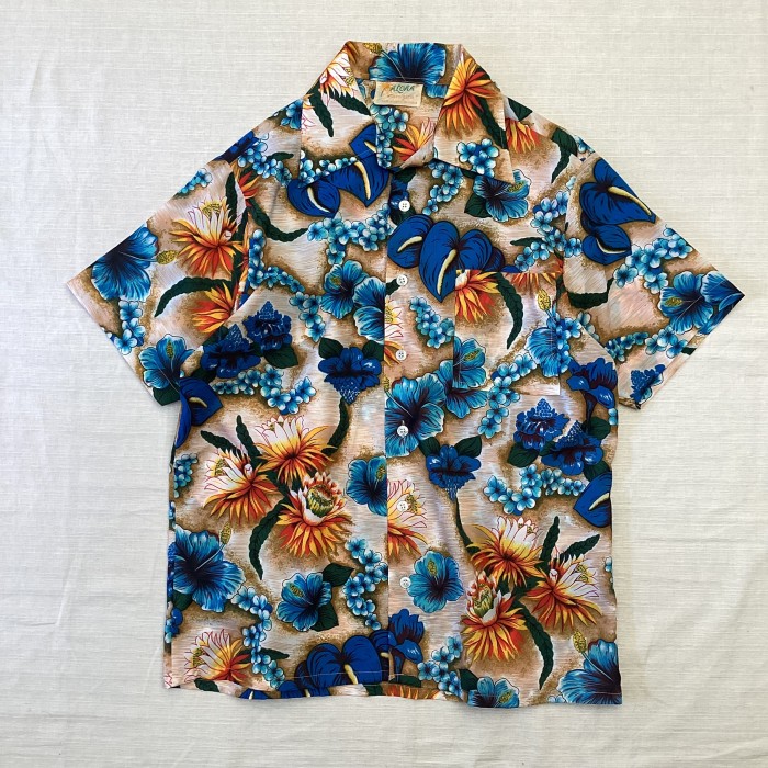 70's アロハシャツ ハワイアンシャツ 花柄 開襟シャツ オープンカラー