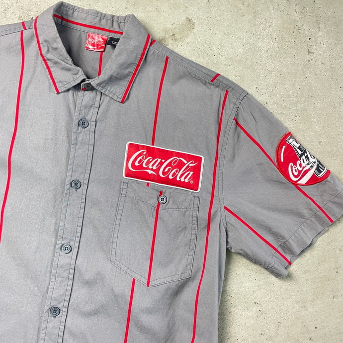 コカ・コーラ Coca-Cola 企業ロゴ ワッペン ストライプ 半袖 ワーク