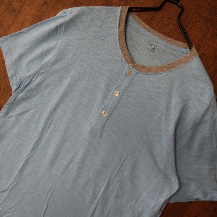 00s～ Vintage US古着☆GAP ギャップ 半袖 ヘンリーTシャツ ボタン リンガー SIZE M ブルー 00's 00年代 人気アイテム 