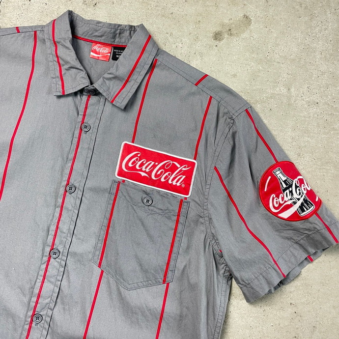 コカ・コーラ Coca-Cola 企業ロゴ ワッペン ストライプ 半袖 ワーク