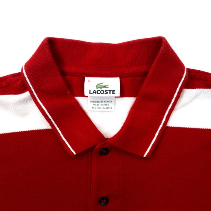 LACOSTE ボーダー ポロシャツ 6 レッド ホワイト コットン ワンポイントロゴ ペルー製 | Vintage.City 古着屋、古着コーデ情報を発信