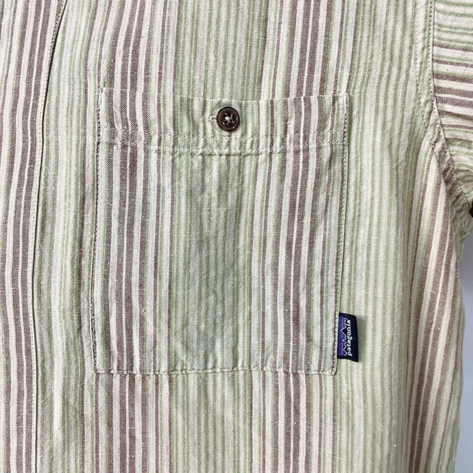 08年製 patagonia パタゴニア ヘンプ 麻 半袖シャツ ストライプシャツ 