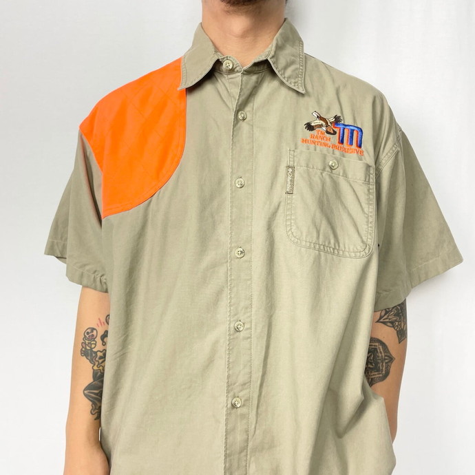 90年代 Columbia コロンビア ロゴ刺繍 半袖 ハンティングシャツ メンズ 