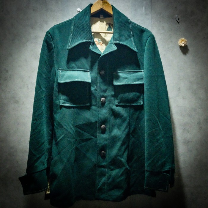 深森緑響” 70s Sears deep green shirt jacket シャツジャケット