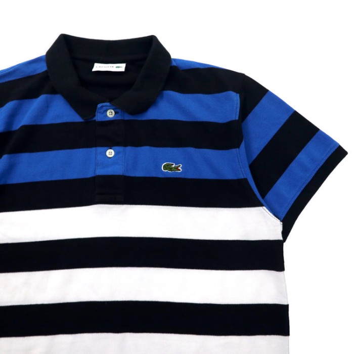 LACOSTE ボーダー ポロシャツ L ブルー コットン ワンポイントロゴ | Vintage.City 古着屋、古着コーデ情報を発信