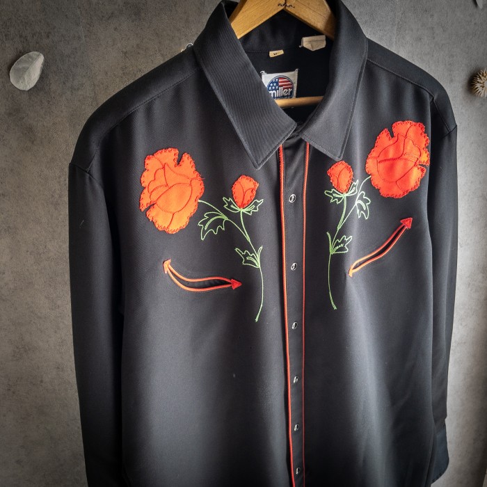 “浮夢薔薇” Around 90s rose embroidery western shirt　ウェスタンシャツ | Vintage.City 빈티지숍, 빈티지 코디 정보