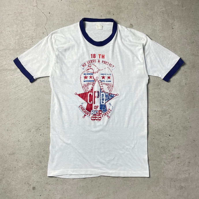 70年代 CPD OF CHICAGO'S FINEST プリント リンガーTシャツ メンズM