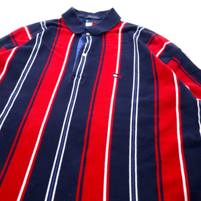 TOMMY HILFIGER 90年代 マルチストライプ ラガーシャツ 長袖ポロシャツ XL ネイビー コットン ビッグサイズ | Vintage.City 古着屋、古着コーデ情報を発信