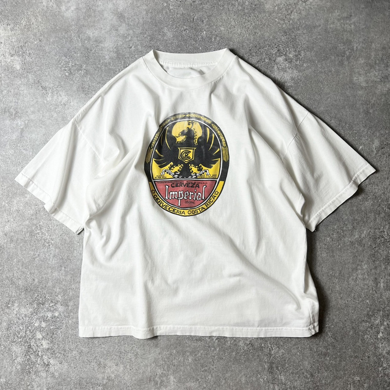 90s CERVEZA Imperial 染み込み 企業物 ロゴ プリント 半袖 Tシャツ