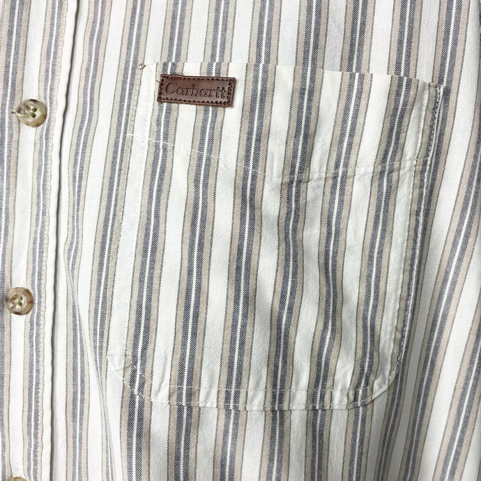 90年代 Carhartt カーハート ストライプ柄 半袖 ボタンダウンシャツ 