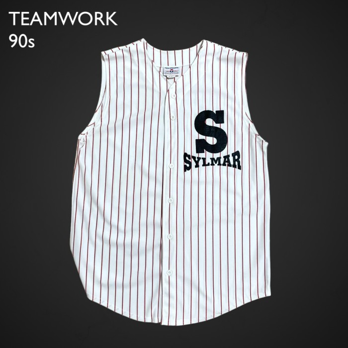 TEAMWORK】90s USA製 ストライプ 縦縞 ノースリーブ タンクトップ XL