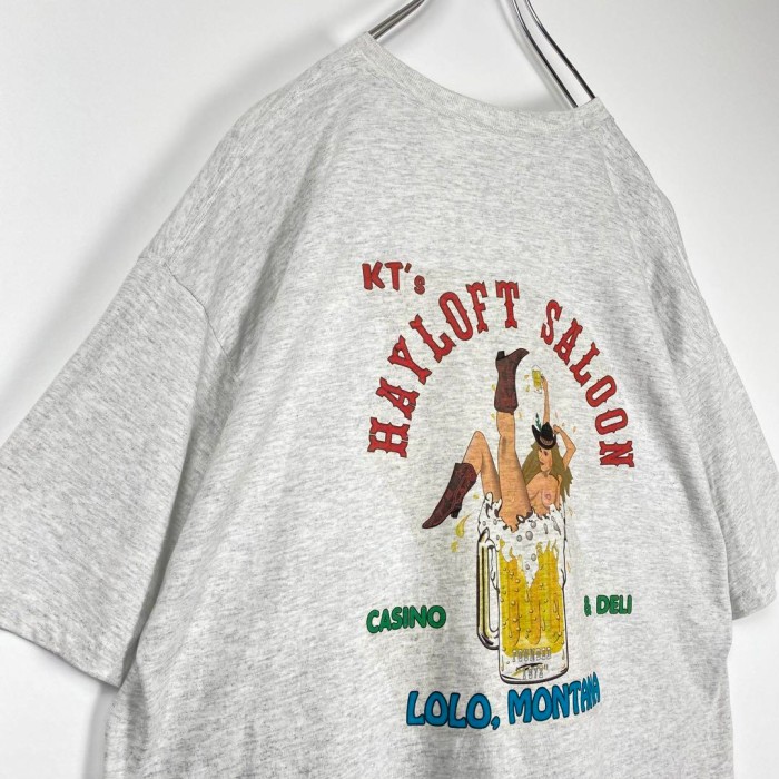 90s USA古着 企業物 Tシャツ エロT ビール 女性 セクシー 白杢 XL