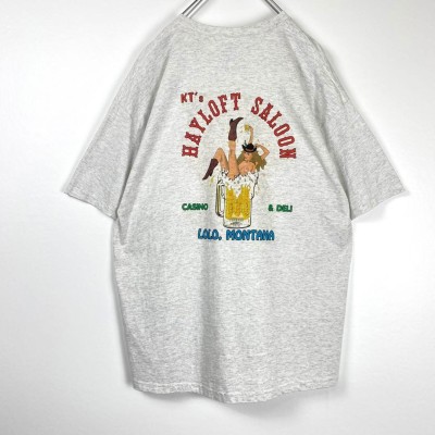 90s USA古着 企業物 Tシャツ エロT ビール 女性 セクシー 白杢 XL