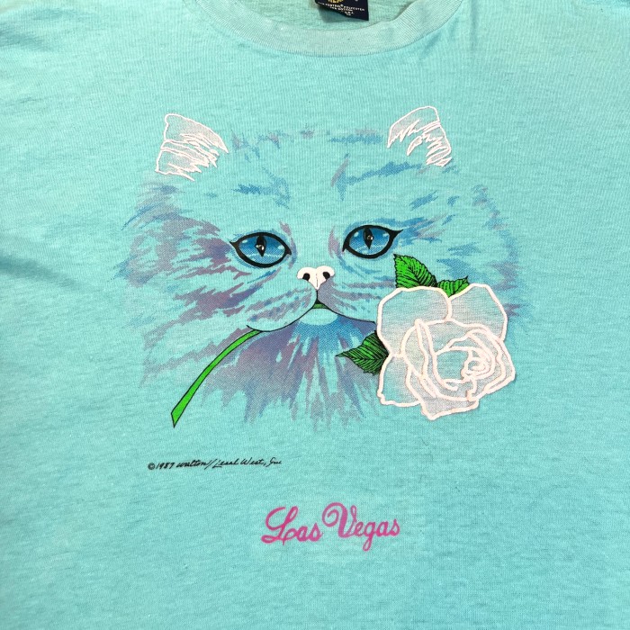 80s ローズキャット Tシャツ / Made In USA Vintage ヴィンテージ 古着 ティーシャツ T-Shirt 猫 ねこ ブルー アニマル | Vintage.City 古着屋、古着コーデ情報を発信