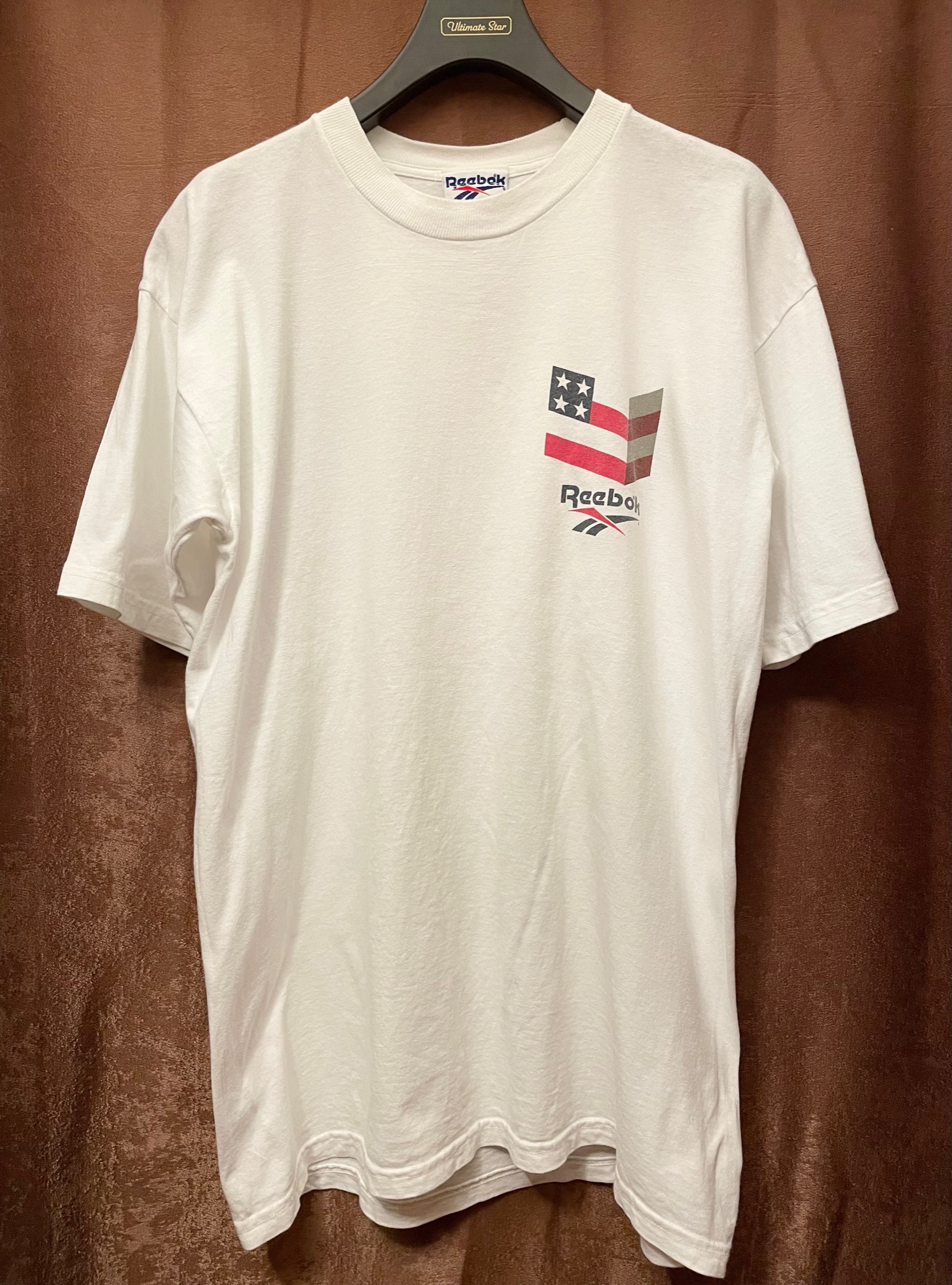 希少 MADE IN USA製 90s Reebok バックプリントロゴプリントTシャツ 