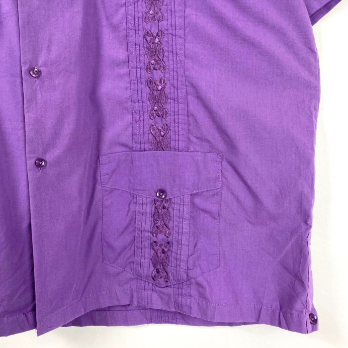 90s 古着 キューバシャツ オープンカラー 豪華刺繍 紫 パープル 4XL