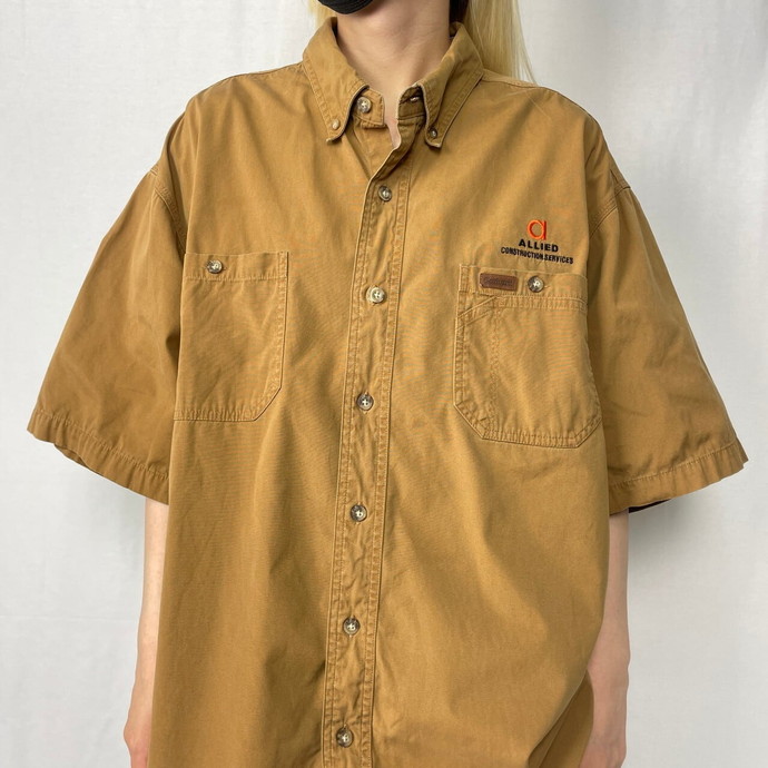 Carhartt カーハート 企業ロゴ刺繍 ボタンダウン 半袖ワークシャツ