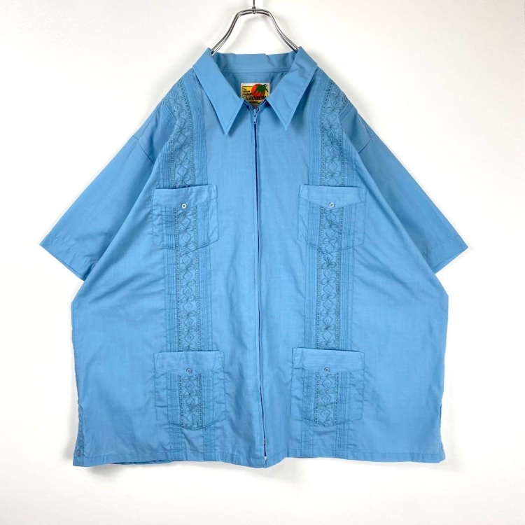 【GUAYABERA】刺繍入り ジップアップ キューバシャツ A-827